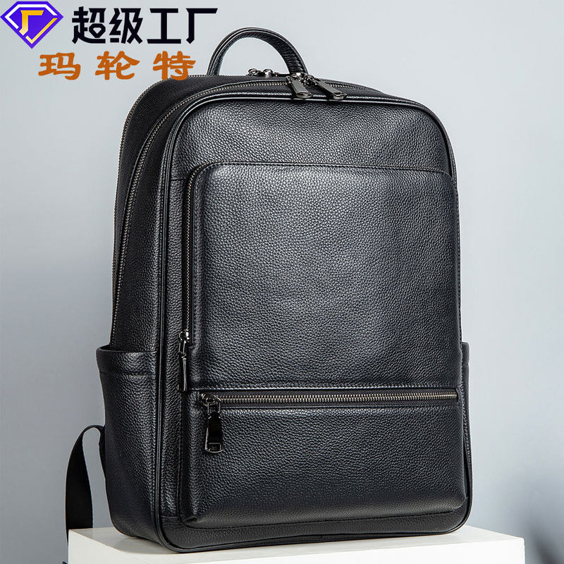 Ba lô da thật nam công sở dung tích lớn, túi đựng máy tính 16 inch da bò cao cấp — Màu đen, Da ngựa điên màu nâu