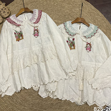 2025秋季新款女翻领日系棉麻衬衫宽松衬衣上衣森系女装减龄复古风