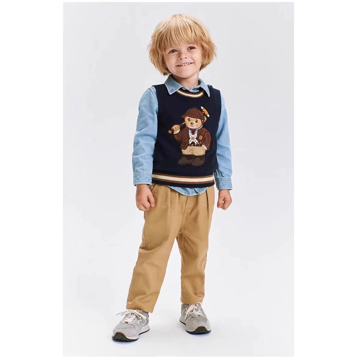 Spring autumn knitted vest, with little bears, children's clothing, 2024 years