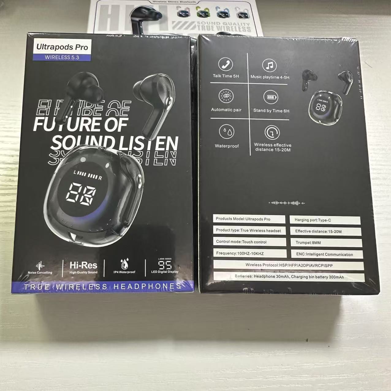 Auriculares Bluetooth inalámbricos con pantalla digital transparente explosiva transfronteriza, batería de larga duración, deportes de reducción de ruido, juegos de alta calidad de sonido en los oídos