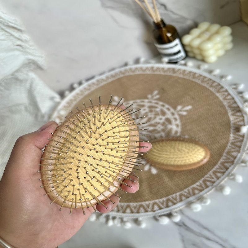 Haya oval peine airbag masaje peine cojín de masaje Dashboard peine maquillaje Pelo Rizado peine madera