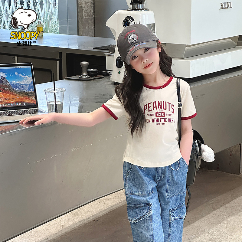 Snoopy Summer New Children's Short-sleeved T-shirt Sweet Casual T Girl All-match Slim-fit Top Comfortable Cotton T Snoopy Summer New Children's Short-sleeved T-shirt Sweet Casual T Girl All-match Slim-fit Top Comfortable Cotton T