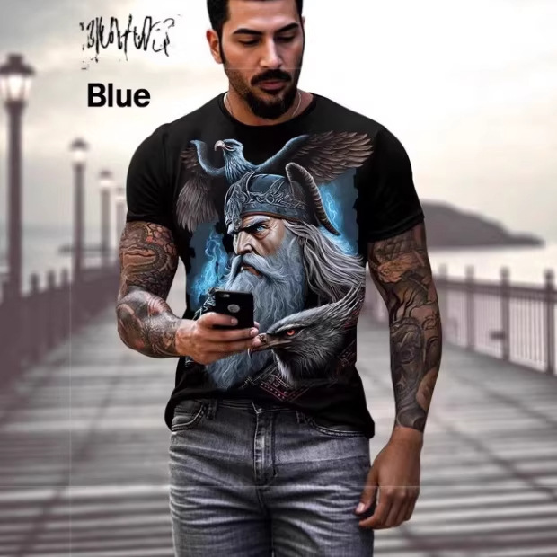 Summer Viking Warrior Graphic 3D Printed T-Shirt Scandinavian Style Men's Short Sleeve Top T-Shirt Men