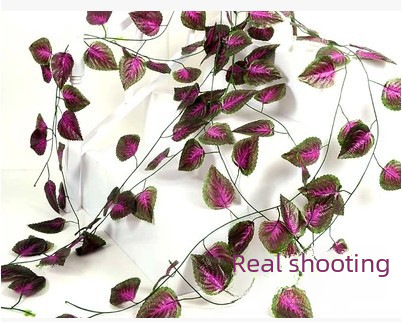 Artificial perilla leaves rattan strips green perilla leaves rattan strips decorative rattan vines plastic flowers vine fake flowers pipe decoration wholesale