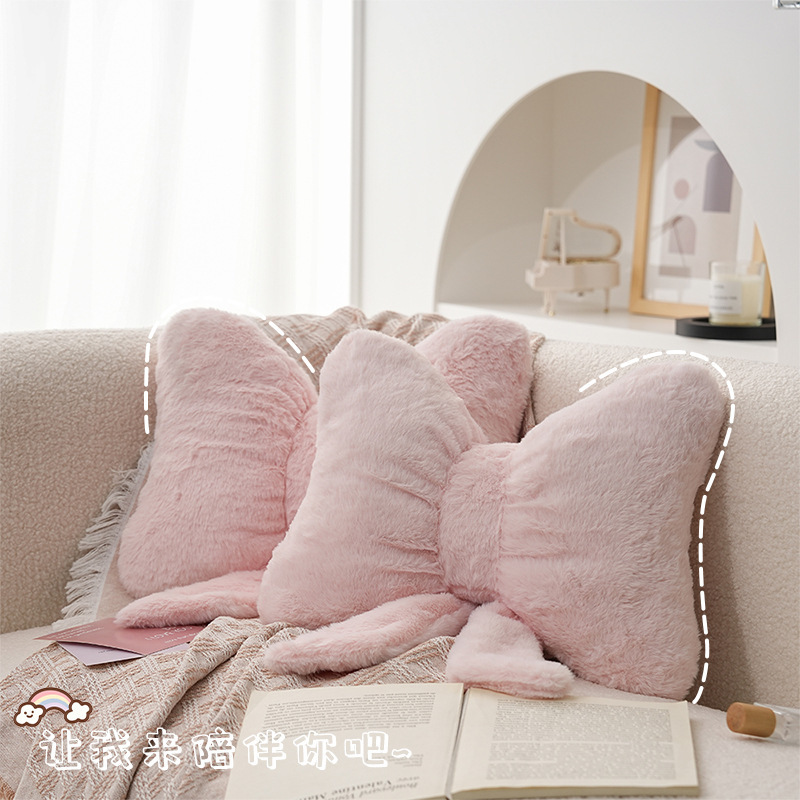 Lumbar Support, Bedside Decoration, Simple Bow, Pink Sofa Pillow, Office Table and Chair, Soft and Comfortable