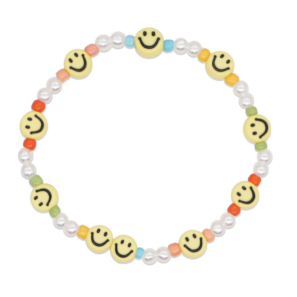 Diseño Creativo De Interés Especial Estilo Bohemio Cuenta Colorida Imitación Perla Amarilla Sonriente Hecha A Mano Pequeña Pulsera De Cuentas Para Mujer display picture 6