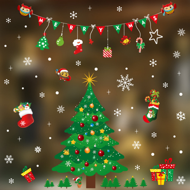 アマゾンの新型クリスマス静電は祝日の装飾ガラスを貼ってショーウインドーのシーンを貼ってサンタクロースの静電シールを配置します。|undefined