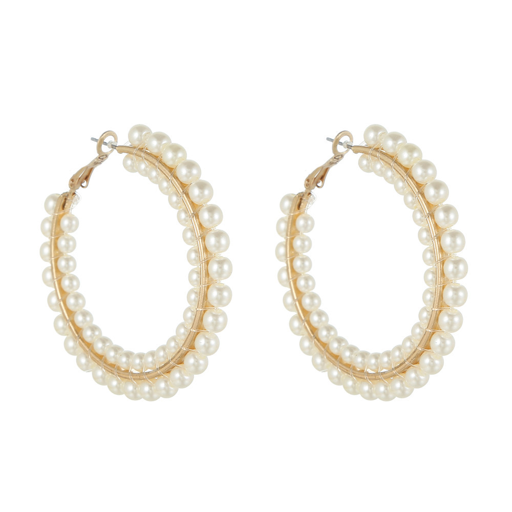 Boucles D&#39;oreilles En Perles Géométriques Grand Cercle Enroulées À La Main Bijoux D&#39;oreille De Mode display picture 2