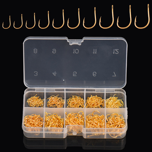 27072 [Black gold boxed tube with Iseni mixed package] 3#-12#600PCS fishhook fishing needle with hole