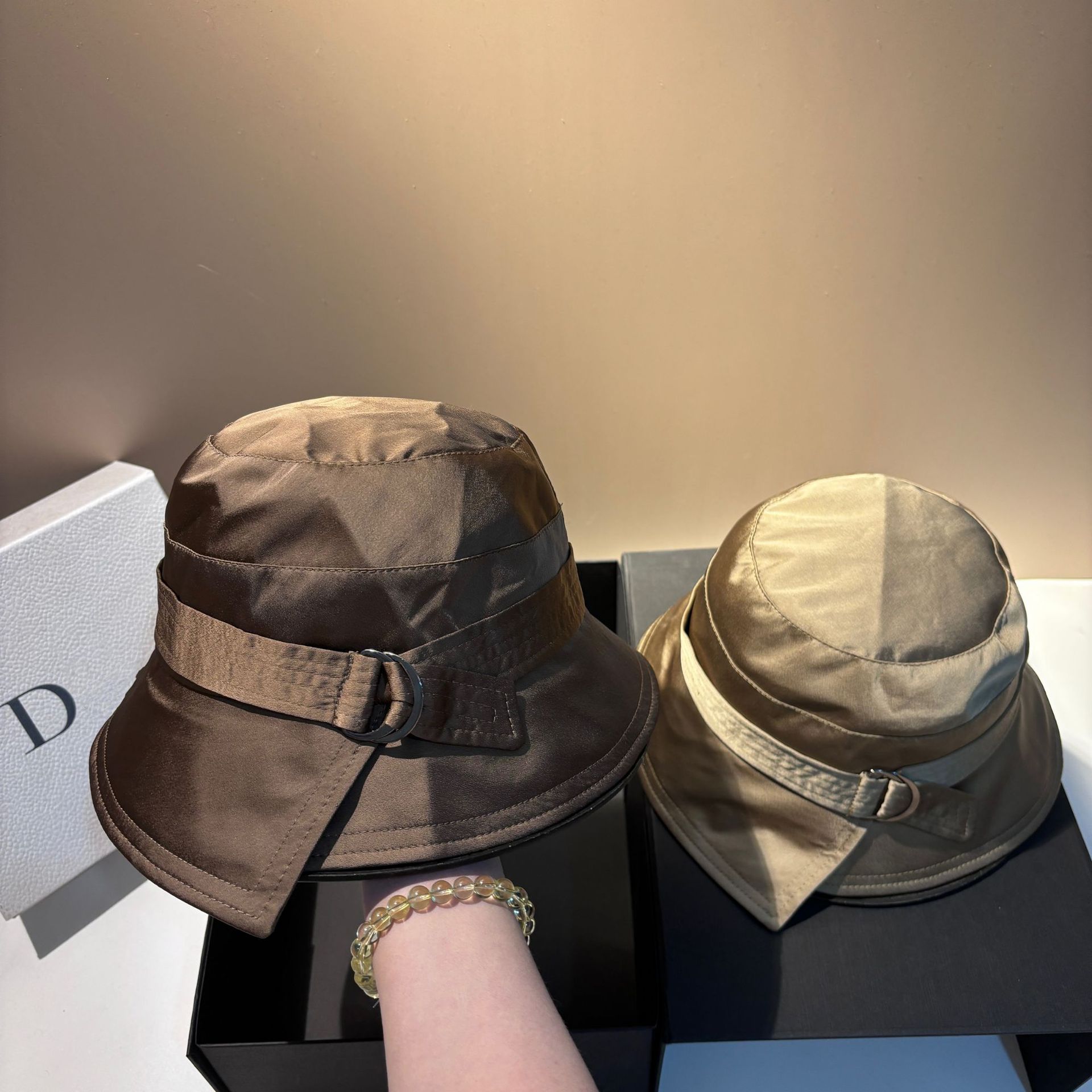 Spring/Summer New Acetate Fabric Belted Bucket Hat - Fashion Casual Youthful Versatile Luxury Designer Hat For Women - Thumbnail 4