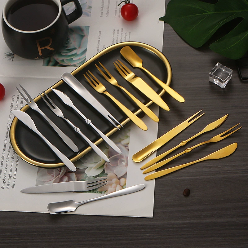 Золотой нож для торта и вилка для торта из нержавеющей стали, металлический нож для фруктов и вилка середины осени фестиваль подарочный костюм нож, вилка и ложка