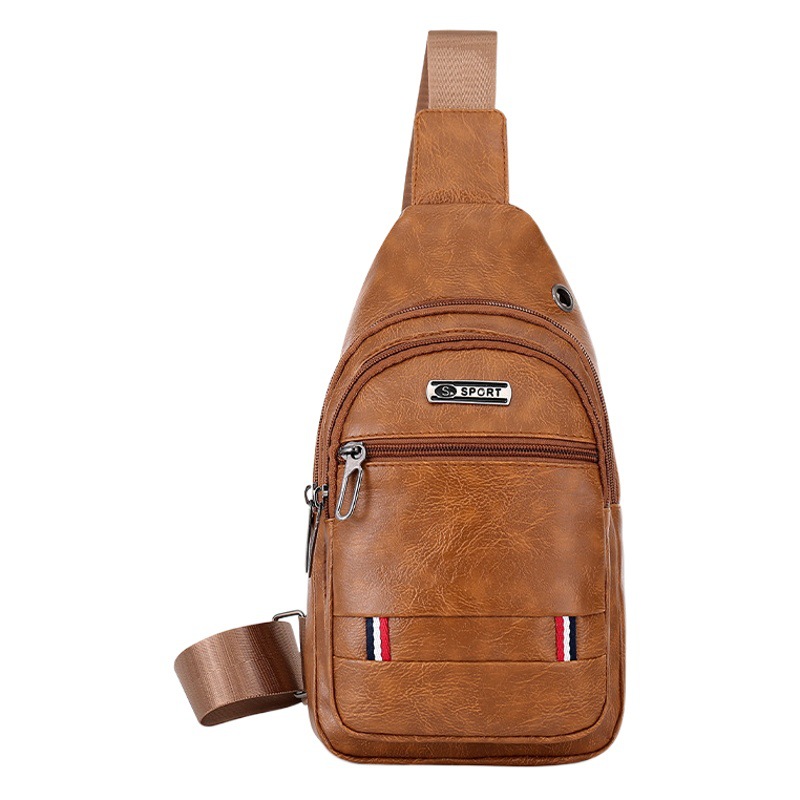 Cross-border hot men's slung pu chest bag fashion brand leisure sports backpack simple waterproof mobile phone bag wholesale
