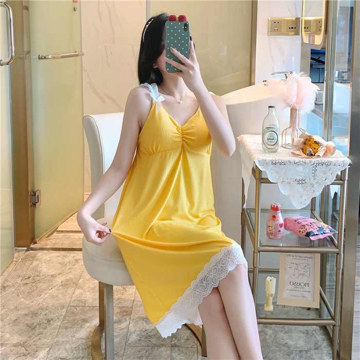 Liga de verano camisón malla las mujeres pijamas rojos con almohadilla en el pecho encaje sexy lindo estudiante homewear delgada