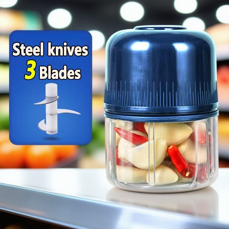 Six-Blade Steel Knife Electric Garlic Masher, Garlic Crusher, Meat Grinder, Garlic and Chili Grinder, Kitchen Household Electric Garlic Crusher