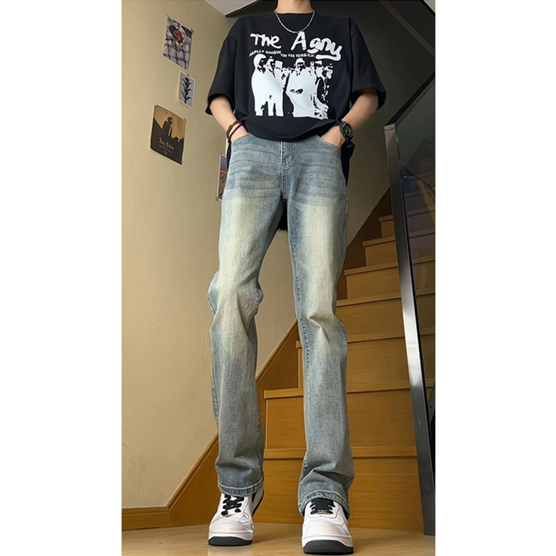boy Style Washed Vintage Jeans For Men Spring Autumn Straight Loose European American High Street Vibe Long Casual Pants_viptrois.com