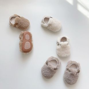 Ins Korean Style Baby Toddler Shoes Winter Plush Fur Shoes for Men and Women Soft Sole Soft Surface Non-Slip Velcro Princess Shoes