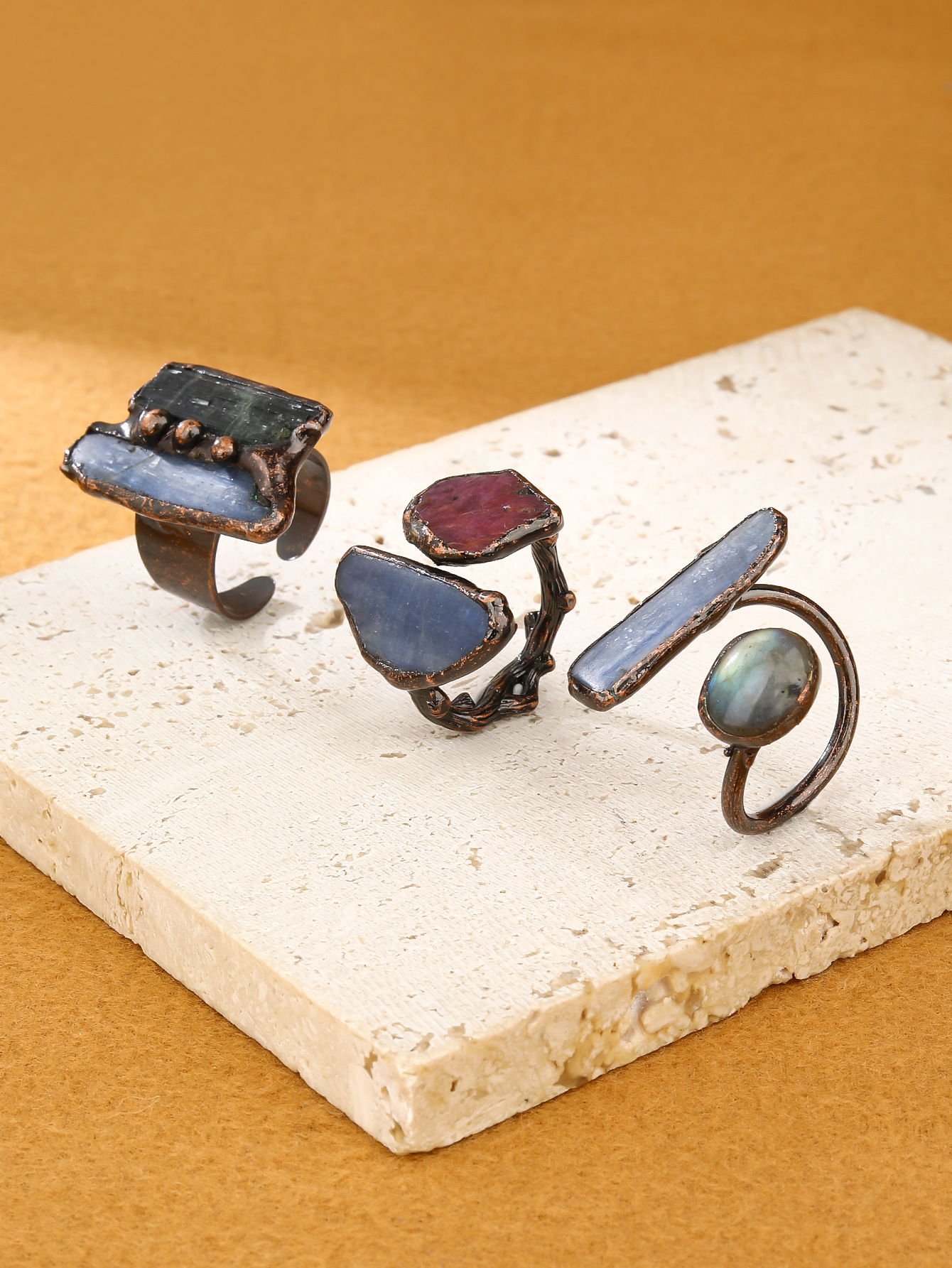 25g Weight Natural Stone, Crystal Inlay Material Open Rings Classification Adjustable Ring Size 1 Piece Quantity Daily Occasion Copper Material Geometric Pattern All Seasons Season Unisex Gender Inlay Design Retro, IG Style Style IG Style Retro Geometric Copper Inlay Natural Stone Crystal Unisex Open Rings Punk Rings 1