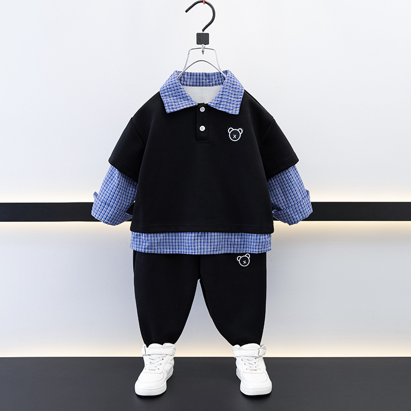 Traje para Niños 7690, Estilo 2026, Ropa Deportiva de Primavera para Niños, Sudadera con Solapa, Conjunto de Dos Piezas a la Moda