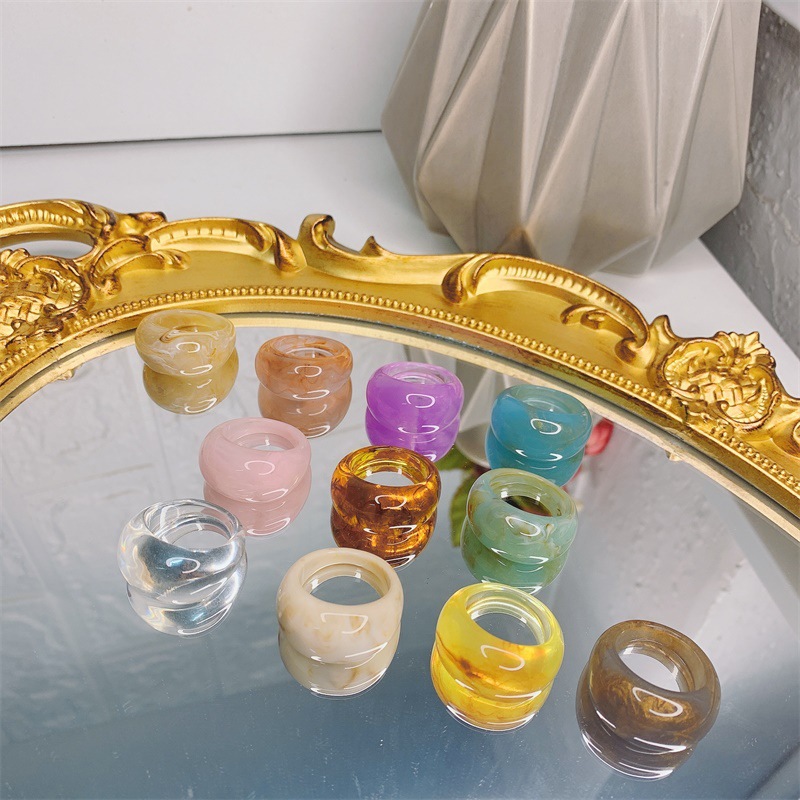 Yu Yu's New Resin Geometric Ring Versatile K-Style Cold Style Ins Popular Ring Ring Index Finger Ring for Women