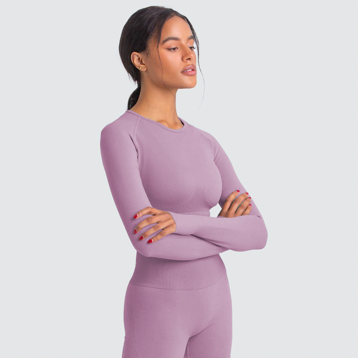 Knitted Solid Color Seamless Yoga 2 Piece Set NSLX36651