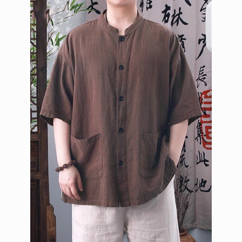 Summer New Style Men's Short-Sleeved Shirt, Chinese Style Retro Stand-Up Collar Casual Shirt, Loose and Versatile Top Summer New Style Men's Short-Sleeved Shirt, Chinese Style Retro Stand-Up Collar Casual Shirt, Loose and Versatile Top