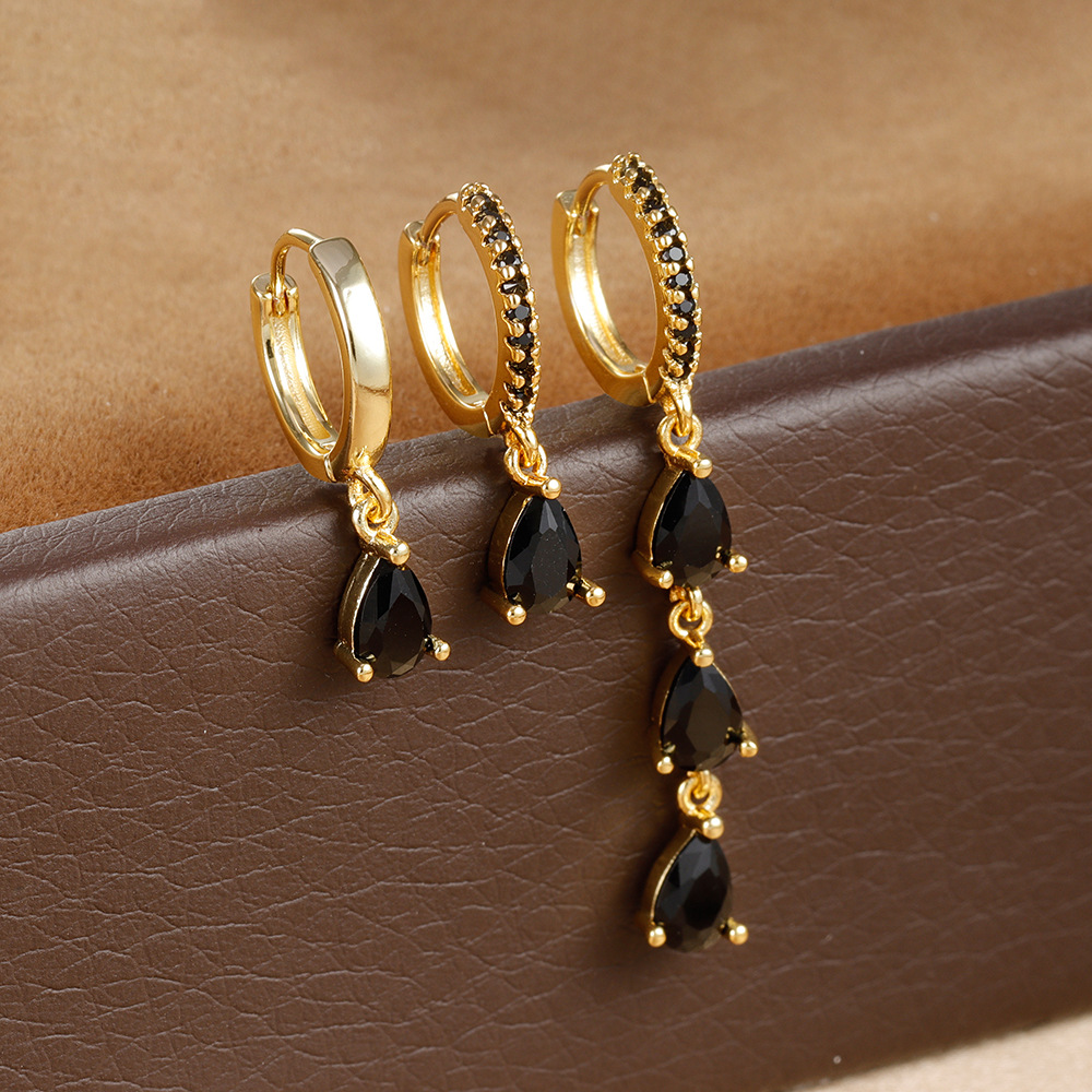 10g Weight Copper Ear Needle Material Zircon Inlay Material Earrings Classification 3 Pieces Set Quantity Daily, Street Occasion Copper Material Water Droplets Pattern Women's Gender Inlay Design Shiny, IG Style Style 3 Pieces Set IG Style Shiny Water Droplets Inlay Copper Zircon Earrings 9