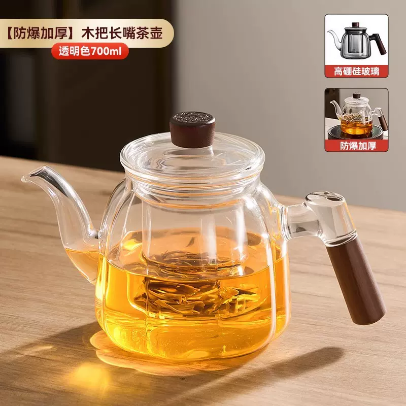家用泡茶壶加厚耐高温烧水壶大容量玻璃木柄长嘴煮茶壶厂家批发