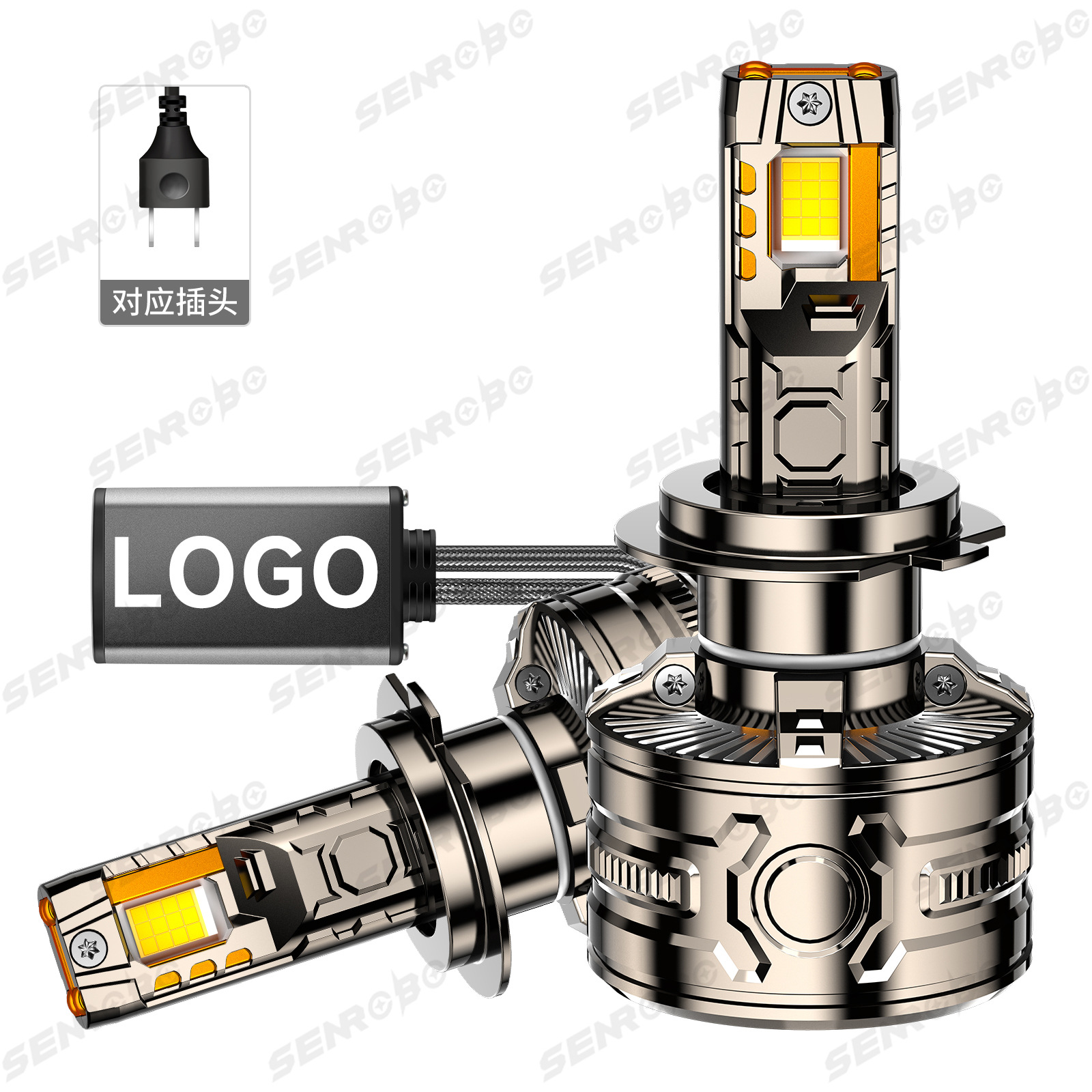 Nuevo faro de automóvil transfronterizo LED Cuatro tubos de cobre 24 núcleos 300W de alta potencia H7 luces altas 9005
