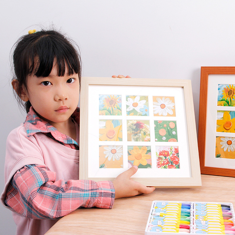 Carefully Selected Children's Handmade Painting Nine-Square Grids Photo Frame Empty Frame Square Oil Pastel Photo Frame Table Wooden Photo Frame Carefully Selected Children's Handmade Painting Nine-Square Grids Photo Frame Empty Frame Square Oil Pastel Photo Frame Table Wooden Photo Frame