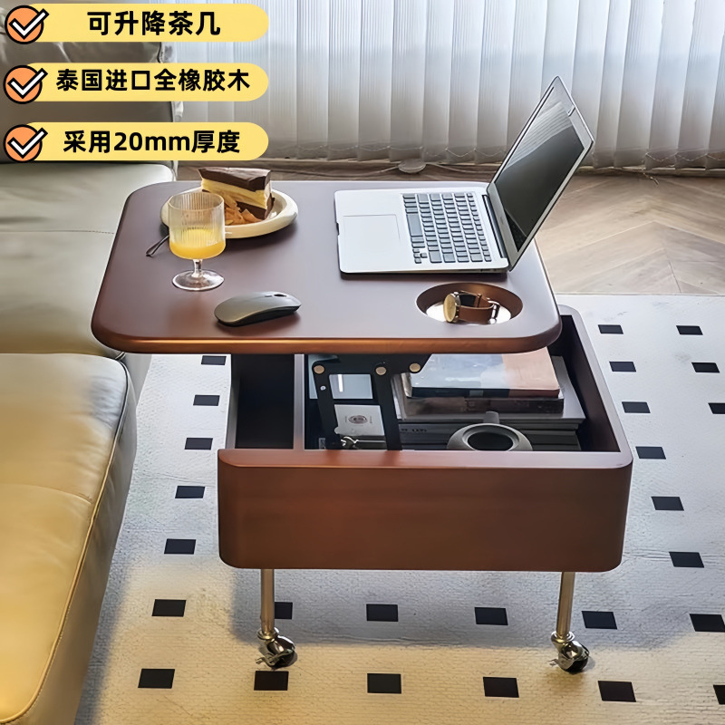 リフトアップコーヒーテーブルをダイニングテーブルに変える、小型家庭用可動折りたたみテーブル、リビングルームホーム伸縮式サイドテーブル、ホイール付きカート|undefined