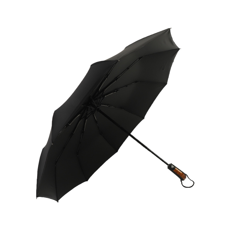 Paraguas automático de 10 huesos de apertura automática y recepción de pegamento negro opaco protección solar paraguas de sol mango curvo paraguas triple logotipo publicitario