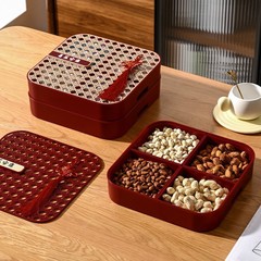节日干果盒家用分格瓜子盘红色糖果盒客厅茶几多层喜果盘喜事用品