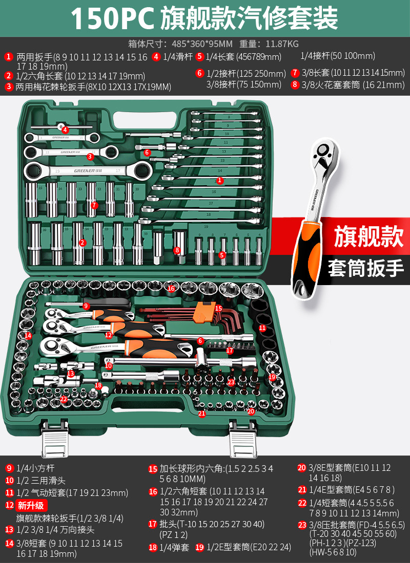 Repair kit, Che Gong Automotive Repair - flagship-72-tooth-bent-handle-auto-repair-150-piece-set