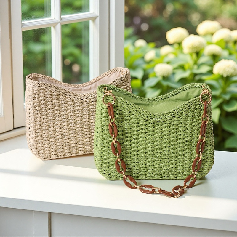 Summer New Niche Design Straw Bag Underarm Beach Bag Chain Simple Fashion Hand-woven Bag Shoulder Bag Summer New Niche Design Straw Bag Underarm Beach Bag Chain Simple Fashion Hand-woven Bag Shoulder Bag