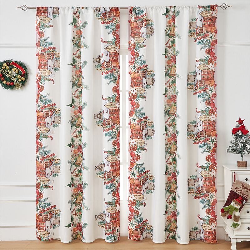 New American Christmas Curtains Christmas Theme Printed Cloth Blackout Rectangular Beautification Decorative Fabric Finished Curtains