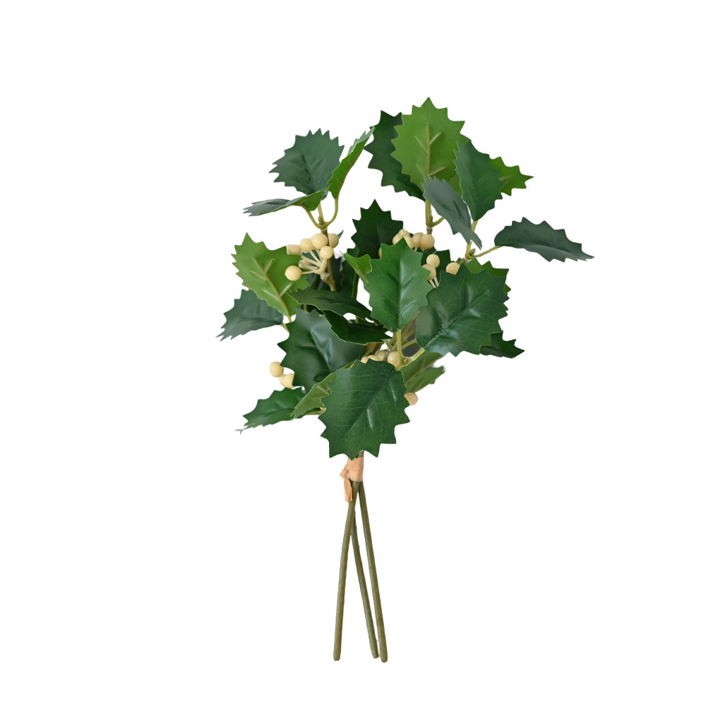 Hoja de Navidad bayas imitación verde fruta roja decoración del hogar árbol de Navidad decoración de mesa diy ramo de fiesta