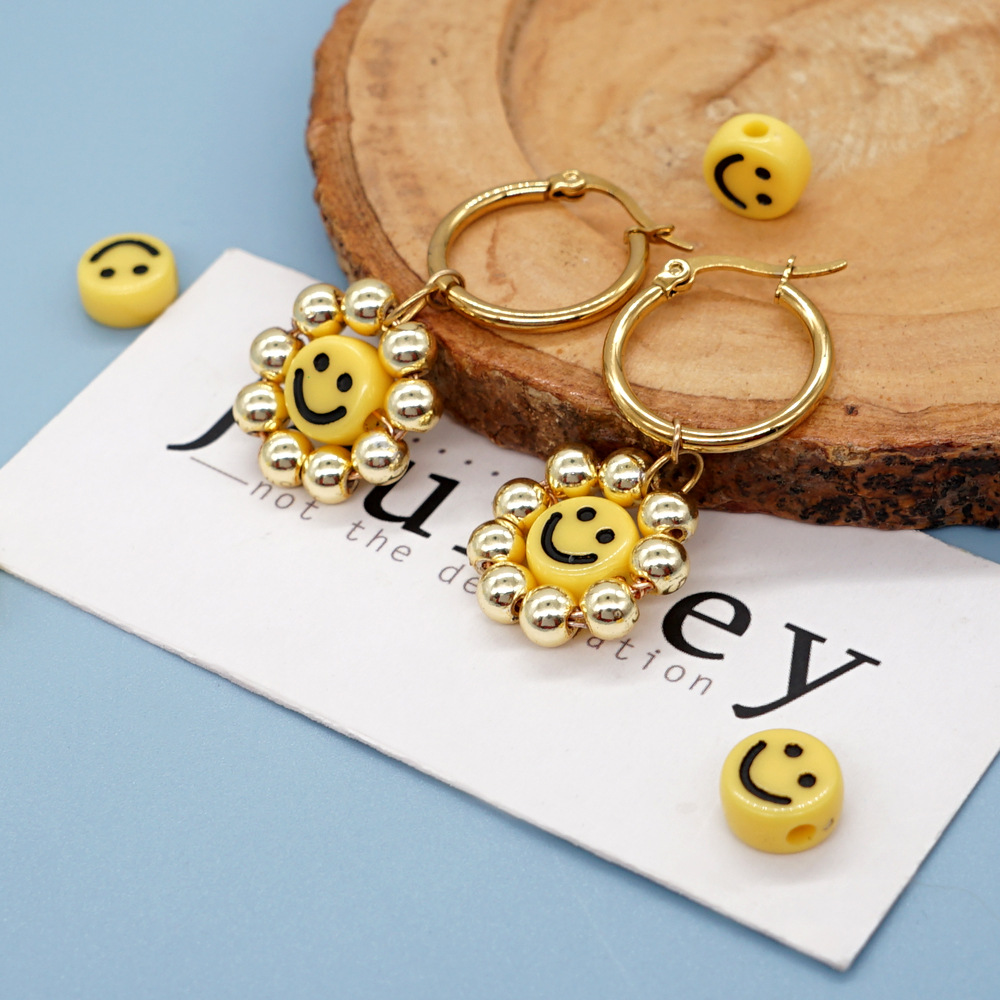 14K Real Gold Plated Plating Material Hoop Earrings Classification 1 Pair Fashion Geometric Smile Face Metal Plating Women's Hoop Earrings