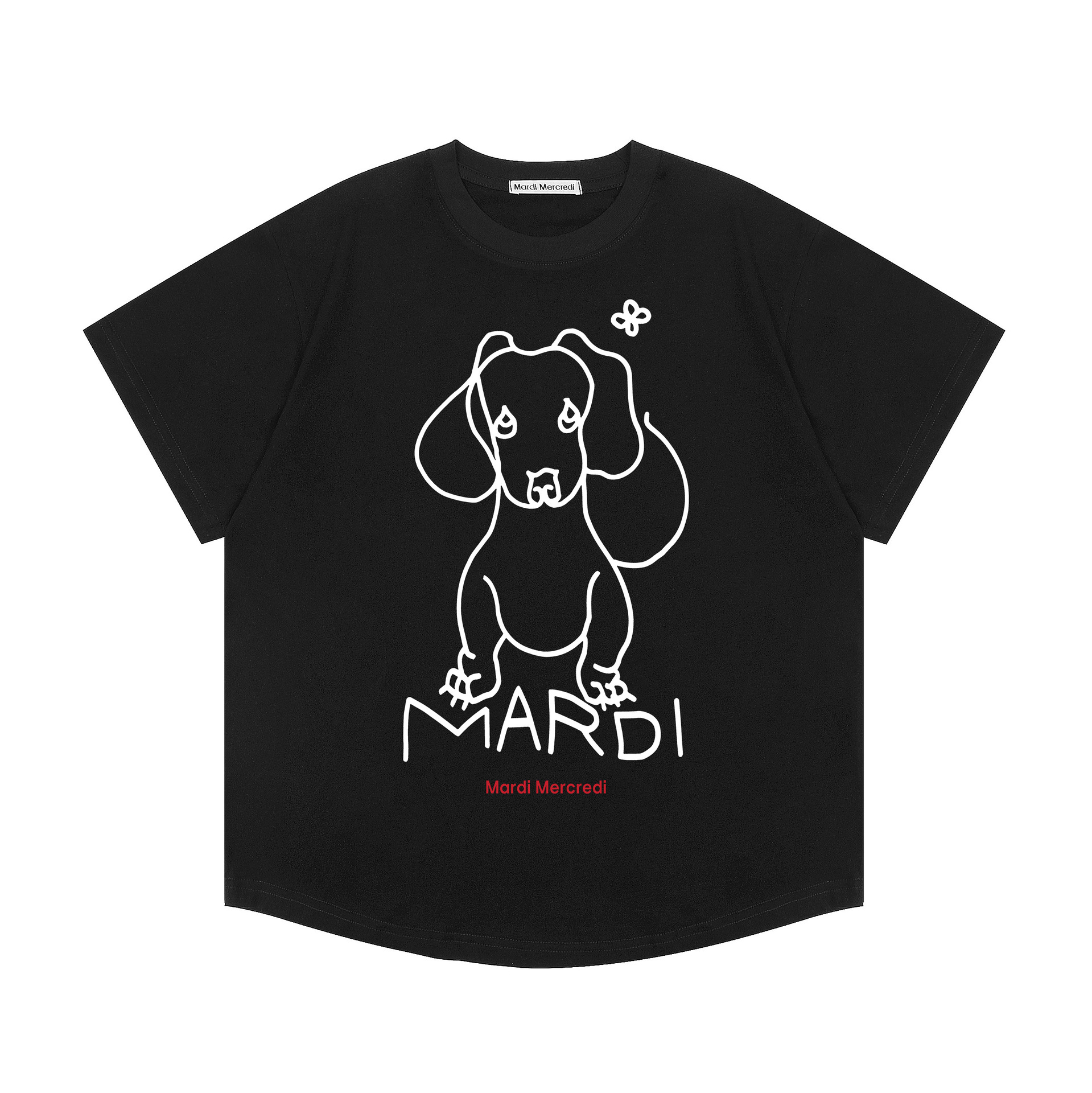 韓国マルディ Tシャツダックスフントレタープリントルーズカジュアルラウンドネック半袖 Tシャツトップ女性用