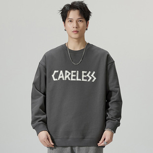 F5030 | Large size men's autumn and winter New 380g heavy cotton crew neck sweater loose letter printed jacket men