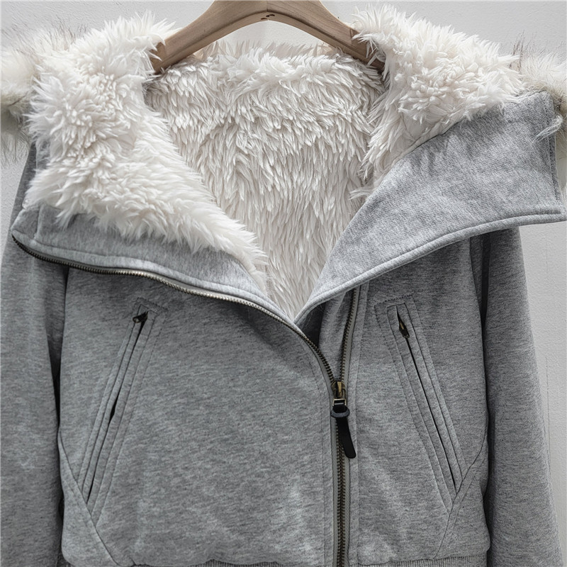 Estilo europeo y americano delgado cuello de lana con capuchón corto de algodón de invierno de mujer chaqueta de algodón caliente nueva chaqueta de algodón image 3