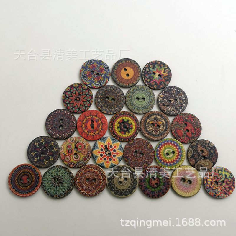 1,5/2/2,5 cm botón redondo vintage impreso oblea 3 botones de madera