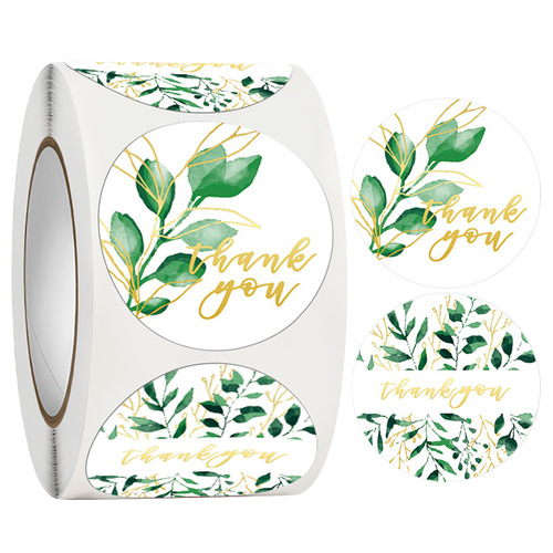 Green Plant Gold Foil Thank You Sticker Gift Sealing Sticker Suitable for DIY Gift Wrapping, Wedding and Party Decorations
