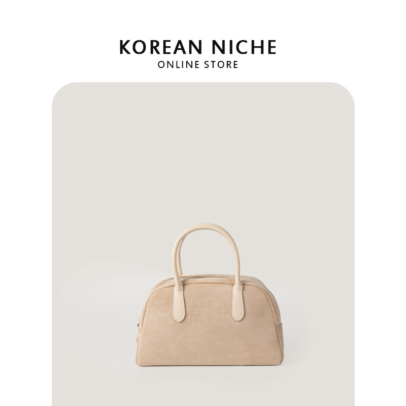 Autumn winter new Korean version niche design handbag with versatile texture and delicate touch, suede bowling bag_voghion.com