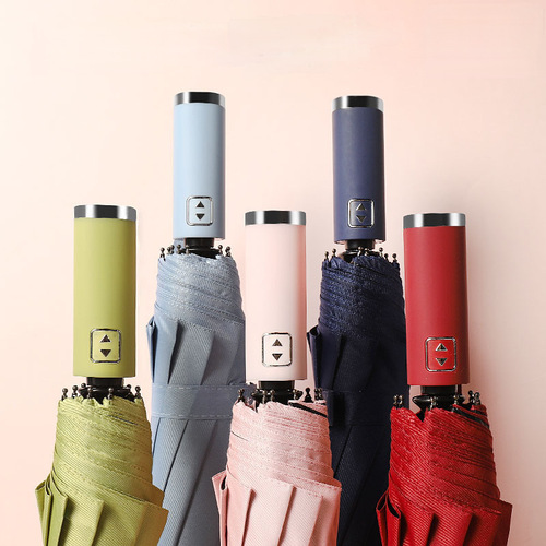 Fully automatic 10-rib umbrella: Black-coated UV-protective, sun-and-rain umbrella—ideal for business use. Customizable, wholesale advertising umbrellas available.