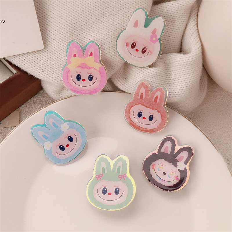 Círculos animados brillantes de color polvo brillante cara pequeña conejo clip de pelo nuevo clip de la chica lindos clip de pelo roto acabado clip de cabello