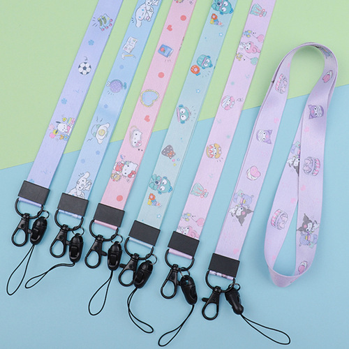 Sanrio Kuromi and Gibber Dog Phone Long Cord Case Holder Heat Transfer Anti-Lost Strap Keychain Manufacturer Wholesale