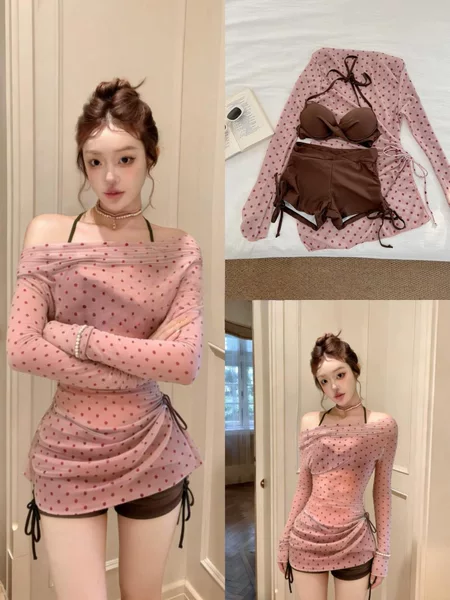 2026 New Polka Dot Bikini Retro High-End Sexy Slightly Plus-Size Three-Piece Set for Hot Spring Vacation Swimwear for Women