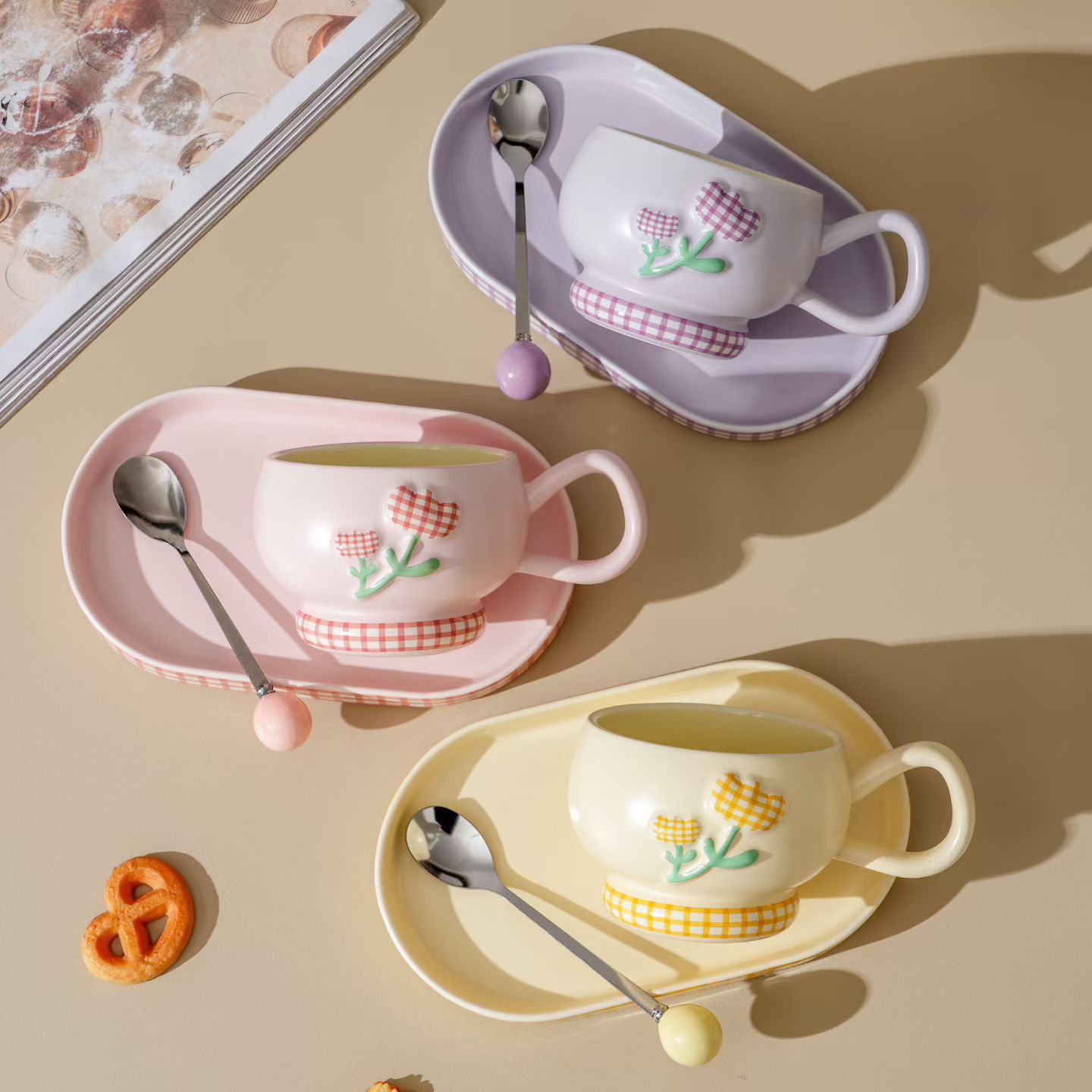 Tazas de flores personales creativas, tazas de café de cerámica, tazas de té de la tarde, tazas transfronterizas de alto valor facial