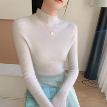 一线成衣无缝半高领羊绒打底衫女套头抽条毛衣修身羊毛针织内搭24