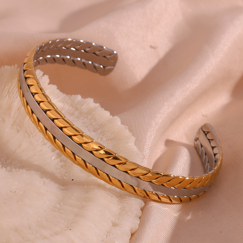 Braided Pattern Open Stainless Steel Bracelet